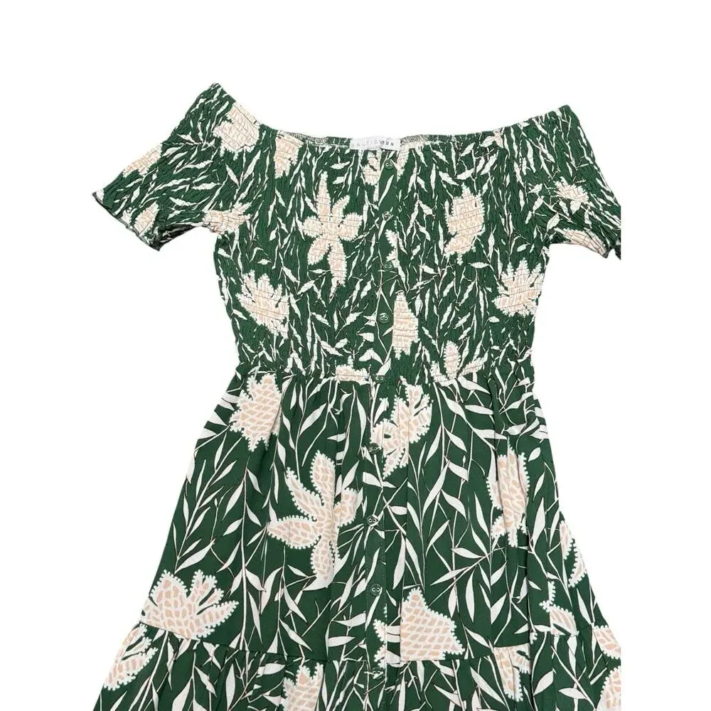Baltic Born Becca Smocked Maxi Dress Green Floral Off Shoulder S - Picture 3 of 7